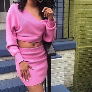 pink top and skirt set